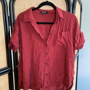 Madewell Brick Red Short Sleeve Button-Down Shirt